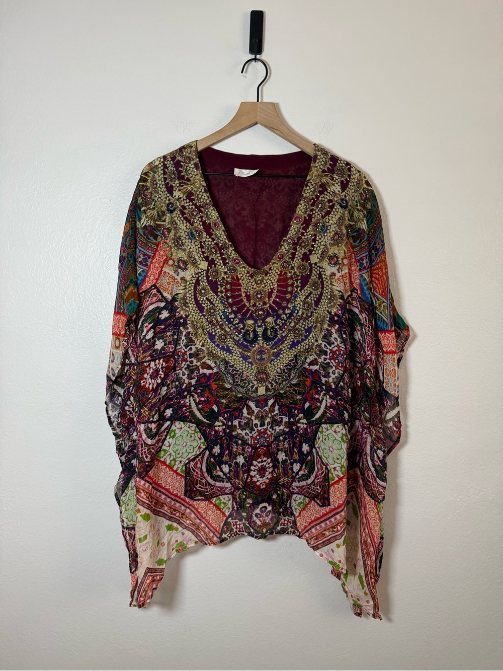 Camilla crystal-embellished printed silk kaftan